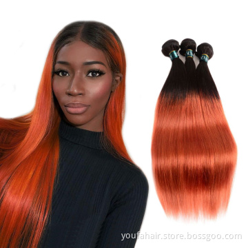 Wholesale 10A Peruvian Virgin Human Hair Ombre Color 1b/350 Orange Hair Bundles with Closure Lace Frontal Hair Extension Weaving